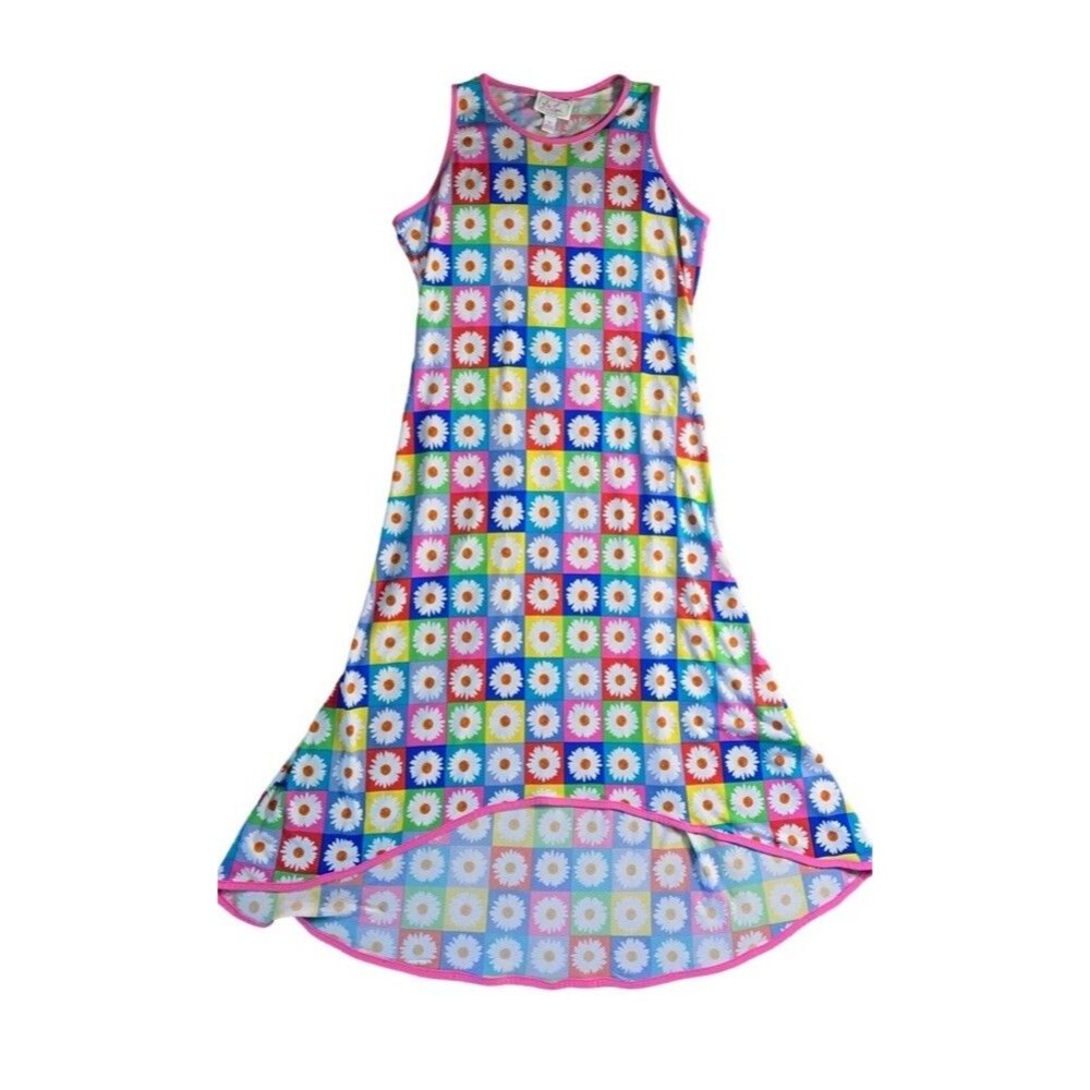 Ivy Lane Daisy Print Sleeveless Hi Low Shift Dress Sz L Hippie Retro 70’s NWT
